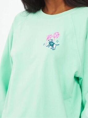 Roller Rabbit Mint Green Crewneck Sweatshirt with Dog & Palm Embroidery